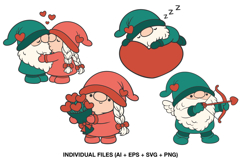 Cute Valentine gnome clipart with hearts and love theme