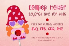 Valentine Gnome Girl Lollipop Holder SVG