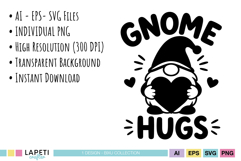 Black and white Valentine gnome cut file with bold text and heart illustration.
