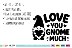 Black and white Valentine shirt graphic with gnome holding a heart.