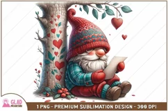 Valentine Gnome png, Valentine gnome reading a love letter Product Image 1