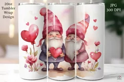Valentine Gnomes 20 oz Tumbler Wrap JPG Sublimation Design Product Image 1