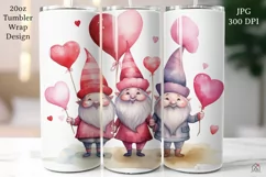 Valentine Gnomes 20 oz Tumbler Wrap JPG Sublimation Design Product Image 1