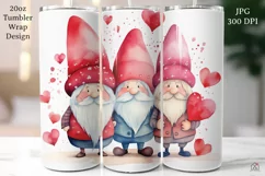 Valentine Gnomes 20 oz Tumbler Wrap JPG Sublimation Design Product Image 1