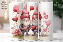 Valentine Gnomes 20 oz Tumbler Wrap JPG Sublimation Design Product Image 1