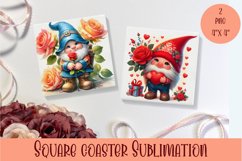 Valentines Gnome. Cute Gnome Square Coaster Design Product Image 1