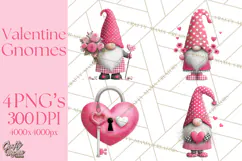 Valentine Gnome Clipart Watercolor Love Gnomes PNG Product Image 1