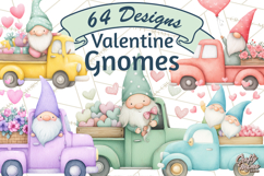 Valentine Gnome Clipart, Vintage Truck PNG, Pastel Hearts Product Image 1