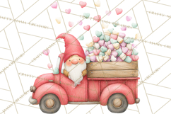 Valentine Gnome Clipart, Vintage Truck PNG, Pastel Hearts Product Image 2
