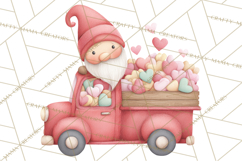 Valentine Gnome Clipart, Vintage Truck PNG, Pastel Hearts Product Image 3