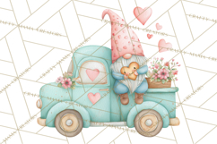 Valentine Gnome Clipart, Vintage Truck PNG, Pastel Hearts Product Image 5
