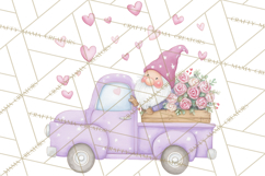 Valentine Gnome Clipart, Vintage Truck PNG, Pastel Hearts Product Image 2