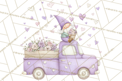 Valentine Gnome Clipart, Vintage Truck PNG, Pastel Hearts Product Image 3