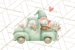 Valentine Gnome Clipart, Vintage Truck PNG, Pastel Hearts Product Image 4