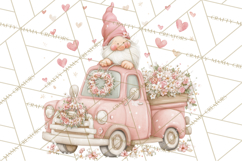 Valentine Gnome Clipart, Vintage Truck PNG, Pastel Hearts Product Image 5