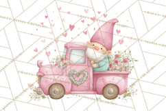 Valentine Gnome Clipart, Vintage Truck PNG, Pastel Hearts Product Image 2