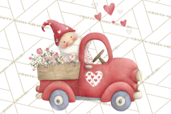 Valentine Gnome Clipart, Vintage Truck PNG, Pastel Hearts Product Image 2