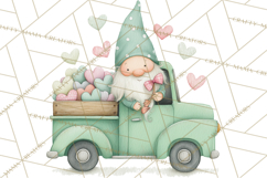 Valentine Gnome Clipart, Vintage Truck PNG, Pastel Hearts Product Image 4