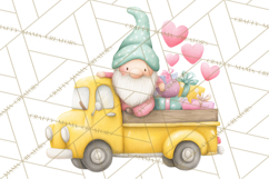 Valentine Gnome Clipart, Vintage Truck PNG, Pastel Hearts Product Image 5