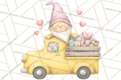 Valentine Gnome Clipart, Vintage Truck PNG, Pastel Hearts Product Image 2