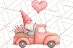 Valentine Gnome Clipart, Vintage Truck PNG, Pastel Hearts Product Image 4