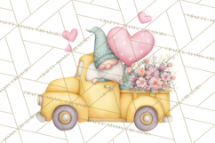 Valentine Gnome Clipart, Vintage Truck PNG, Pastel Hearts Product Image 2