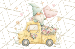 Valentine Gnome Clipart, Vintage Truck PNG, Pastel Hearts Product Image 3