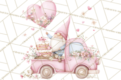 Valentine Gnome Clipart, Vintage Truck PNG, Pastel Hearts Product Image 4