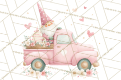 Valentine Gnome Clipart, Vintage Truck PNG, Pastel Hearts Product Image 5