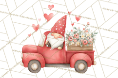 Valentine Gnome Clipart, Vintage Truck PNG, Pastel Hearts Product Image 3