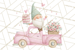 Valentine Gnome Clipart, Vintage Truck PNG, Pastel Hearts Product Image 2