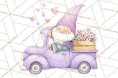 Valentine Gnome Clipart, Vintage Truck PNG, Pastel Hearts Product Image 5