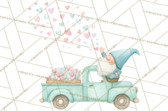 Valentine Gnome Clipart, Vintage Truck PNG, Pastel Hearts Product Image 2