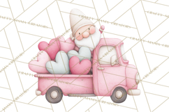Valentine Gnome Clipart, Vintage Truck PNG, Pastel Hearts Product Image 3