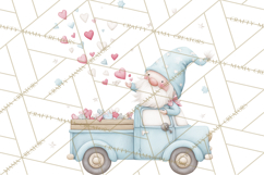 Valentine Gnome Clipart, Vintage Truck PNG, Pastel Hearts Product Image 4