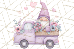 Valentine Gnome Clipart, Vintage Truck PNG, Pastel Hearts Product Image 2
