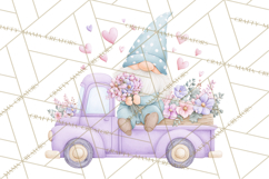 Valentine Gnome Clipart, Vintage Truck PNG, Pastel Hearts Product Image 3