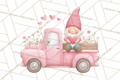 Valentine Gnome Clipart, Vintage Truck PNG, Pastel Hearts Product Image 4