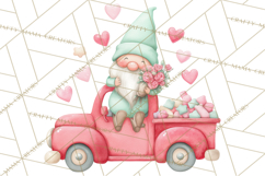 Valentine Gnome Clipart, Vintage Truck PNG, Pastel Hearts Product Image 4
