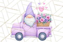 Valentine Gnome Clipart, Vintage Truck PNG, Pastel Hearts Product Image 5