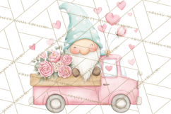 Valentine Gnome Clipart, Vintage Truck PNG, Pastel Hearts Product Image 2
