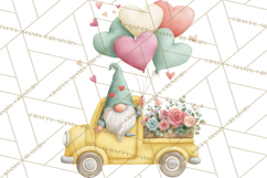 Valentine Gnome Clipart, Vintage Truck PNG, Pastel Hearts Product Image 4