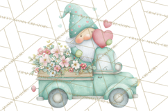 Valentine Gnome Clipart, Vintage Truck PNG, Pastel Hearts Product Image 5