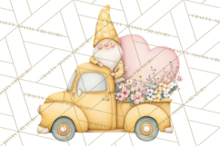 Valentine Gnome Clipart, Vintage Truck PNG, Pastel Hearts Product Image 2