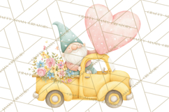 Valentine Gnome Clipart, Vintage Truck PNG, Pastel Hearts Product Image 3