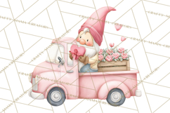 Valentine Gnome Clipart, Vintage Truck PNG, Pastel Hearts Product Image 4