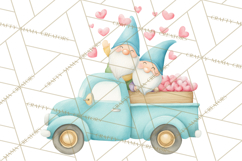 Valentine Gnome Clipart, Vintage Truck PNG, Pastel Hearts Product Image 5