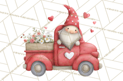 Valentine Gnome Clipart, Vintage Truck PNG, Pastel Hearts Product Image 5