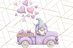 Valentine Gnome Clipart, Vintage Truck PNG, Pastel Hearts Product Image 2