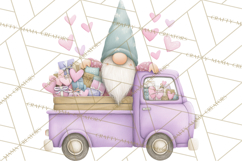 Valentine Gnome Clipart, Vintage Truck PNG, Pastel Hearts Product Image 3